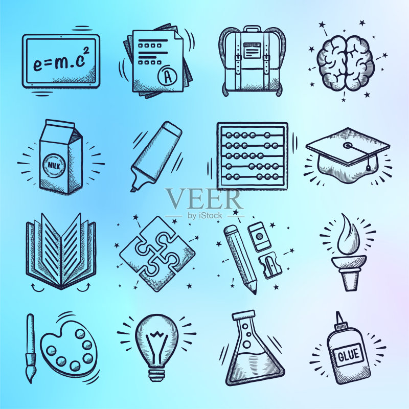课程与教学方法涂鸦风格矢量图标集图标素材