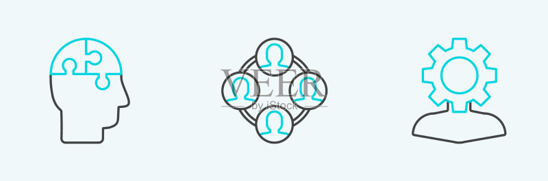 人脑内部齿轮拼图图标素材
