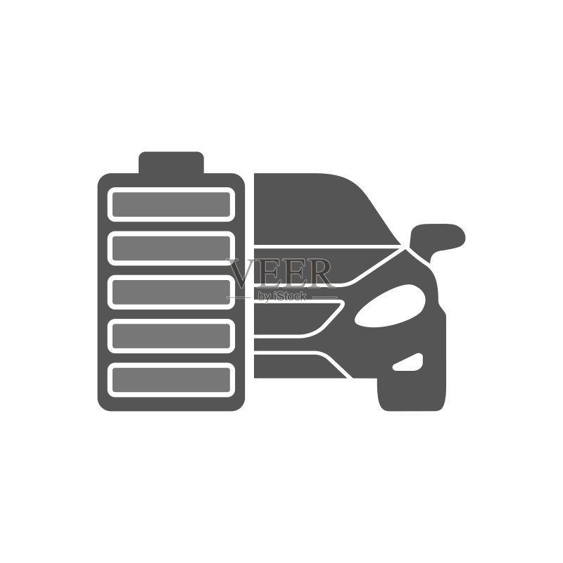 电动汽车充电图标。电动汽车加油。带电池的汽车。环保交通图标素材