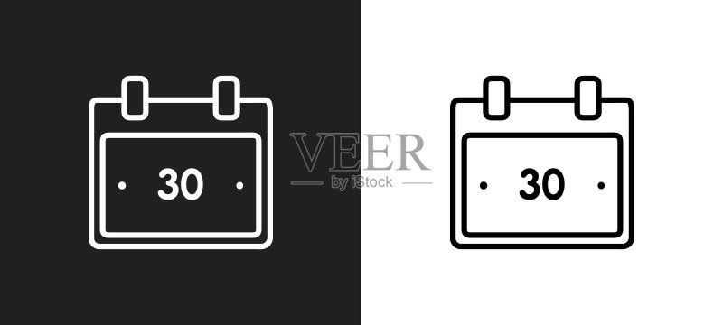 黑白色每月挂历轮廓图标。来自商业和金融系列的每月挂历扁平矢量图标,适用于网页、移动应用和UI图标素材