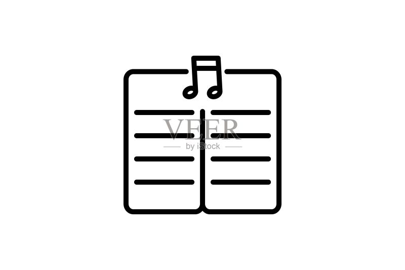 书籍音乐符号图标,多媒体娱乐相关,适用于网站、应用、用户界面,线性图标风格,可编辑的矢量设计图标素材