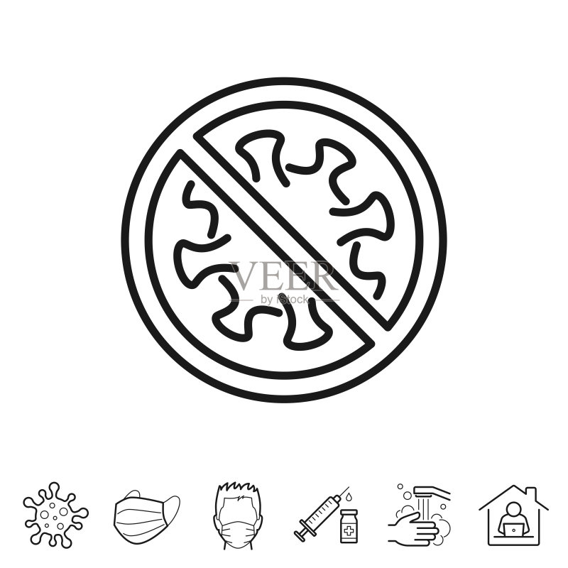 停止冠状病毒,线性图标——可编辑描边图标素材