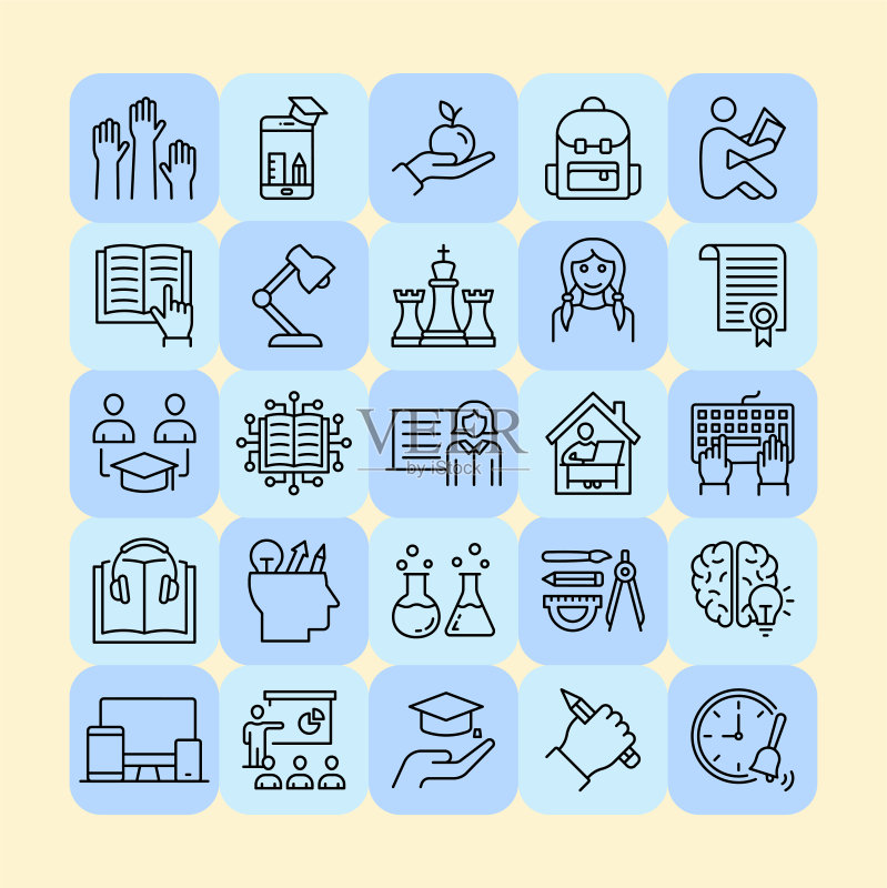 数字学习矢量线性图标集图标素材