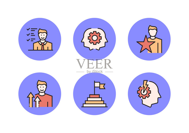 指导和培训相关的扁平线条图标。轮廓矢量符号插图。图标素材