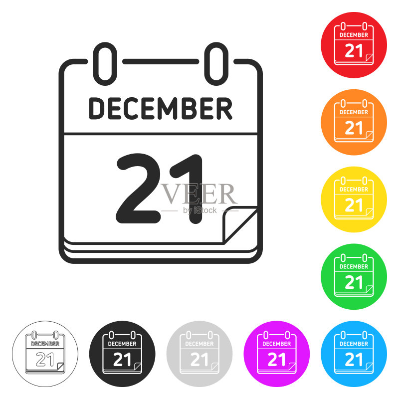 12月21日,彩色按钮上的扁平图标图标素材