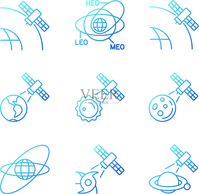 卫星功能线性渐变图标集图标素材