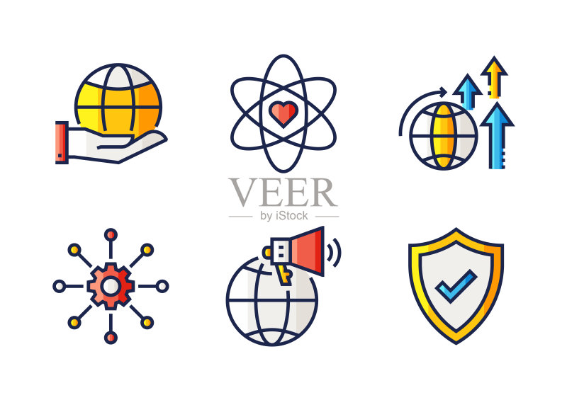 现代商业相关的平线图标。向量符号说明。图标素材