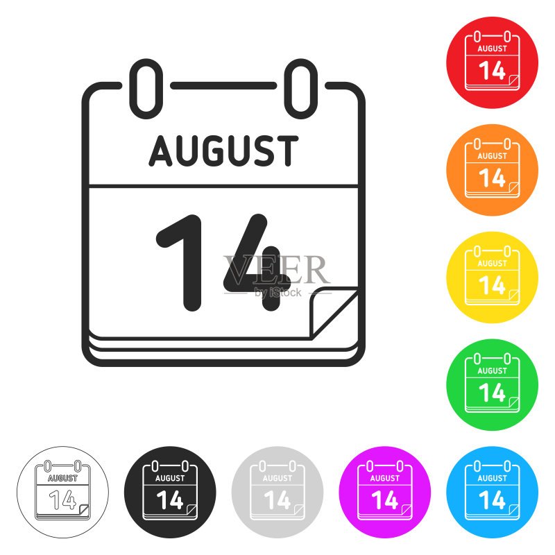 8月14日彩色按钮上的扁平图标图标素材