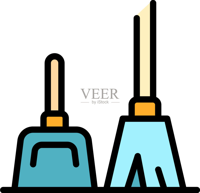 房屋扫帚彩色轮廓图标图标素材