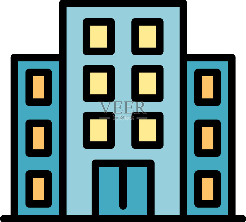 诊所建筑图标彩色轮廓图标素材