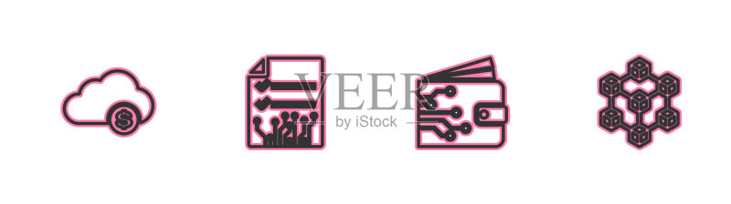 加密货币云挖矿钱包线条合集图标素材