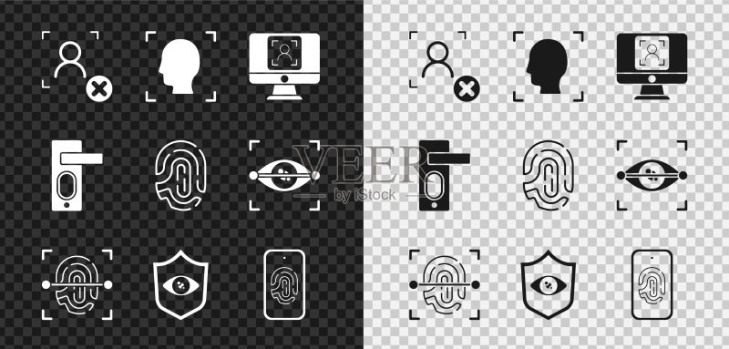 人脸识别、面部和指纹识别拒绝图标合集图标素材