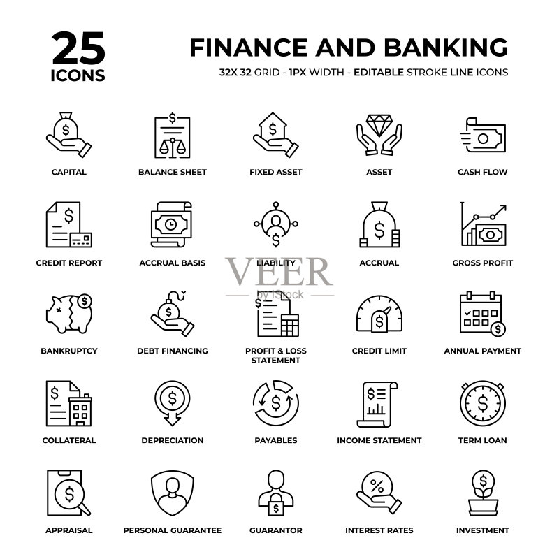 金融银行线性图标合集图标素材
