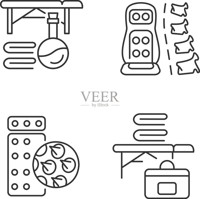背部按摩设备线性图标集图标素材