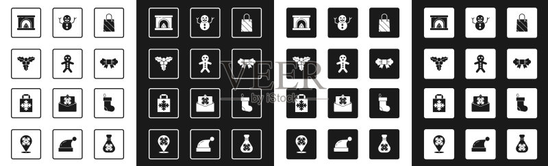 圣诞节购物袋姜饼套装图标素材
