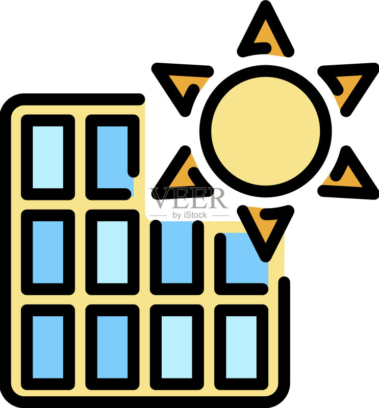 太阳能电池板彩色轮廓图标图标素材