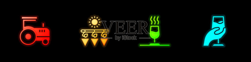 拖拉机、葡萄干、品酒图标素材