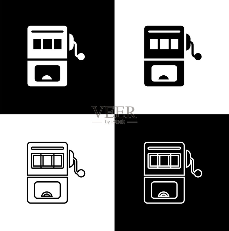 老虎机图标黑白背景套装图标素材