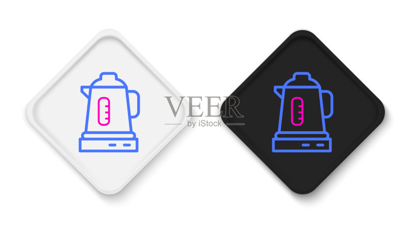 白色背景上的电热水壶线性图标图标素材