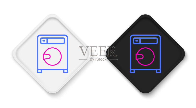 白色背景上的线条洗衣机图标图标素材