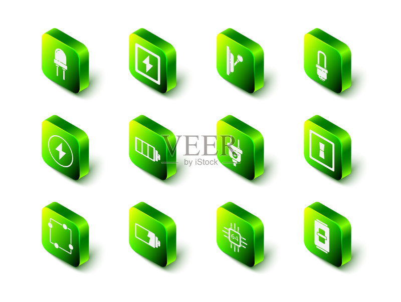 闪电电气面板LED灯套装图标素材