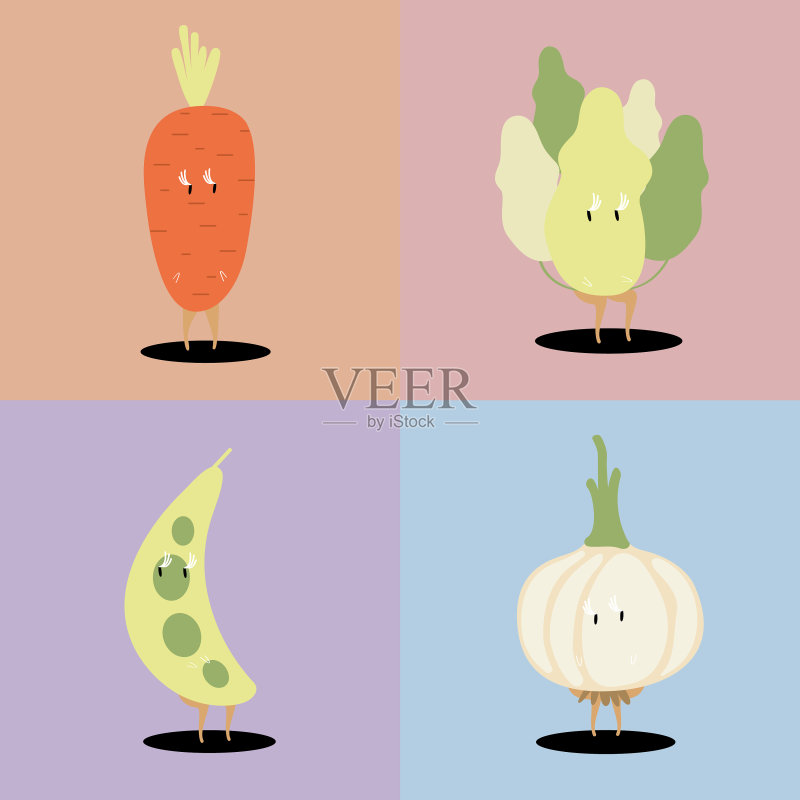 新鲜蔬菜卡通人物合集图标素材