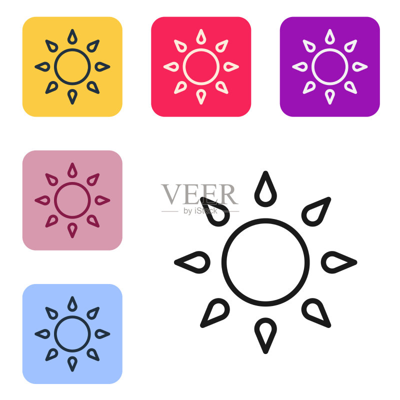 白色背景上的黑色线条太阳图标图标素材