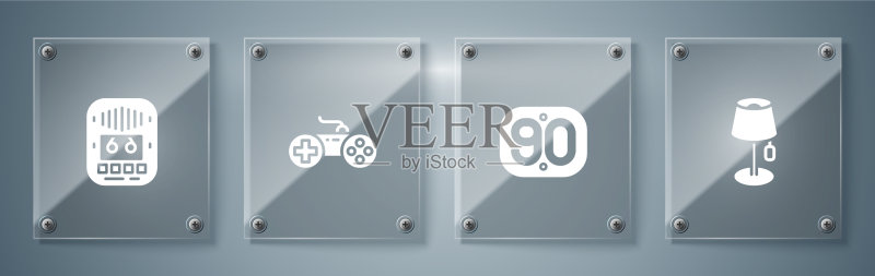 落地灯套装:90年代复古游戏手柄和卡带图标素材