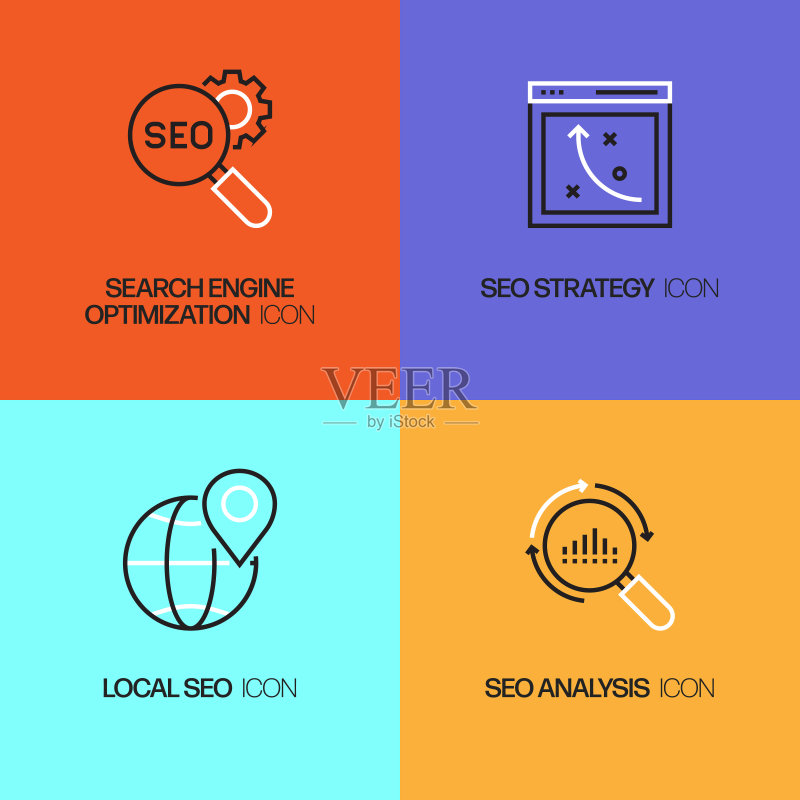SEO相关线性图标矢量符号插图图标素材