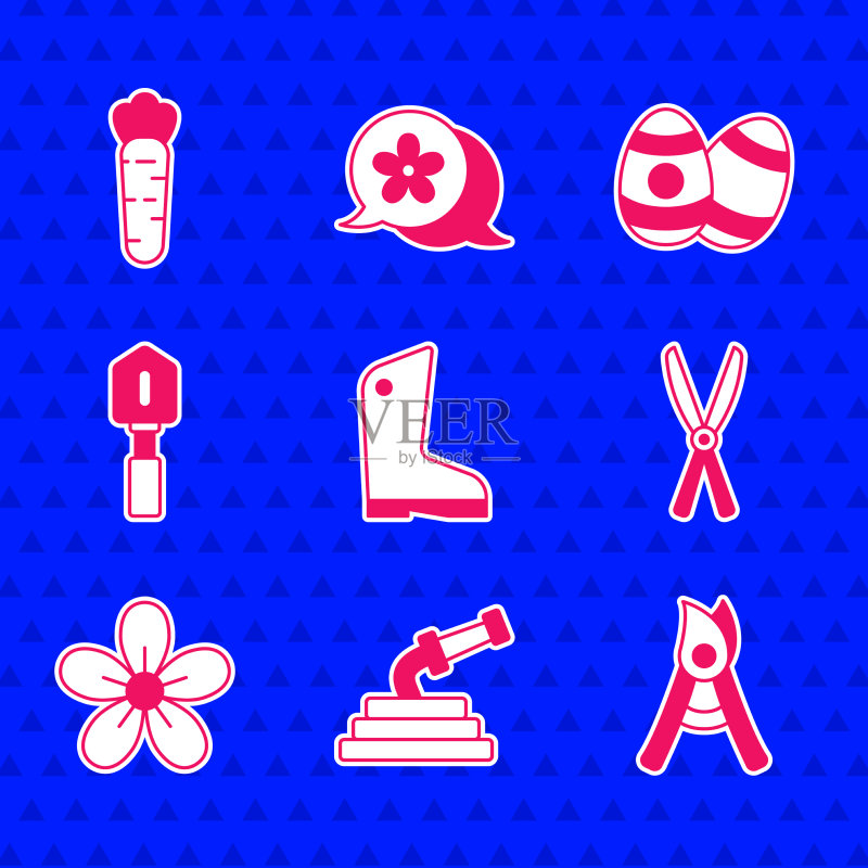 橡胶手套、花园软管和手工园艺图标素材