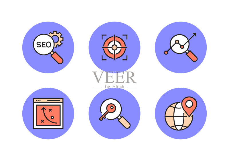 SEO相关扁平化线条图标:矢量符号插画图标素材