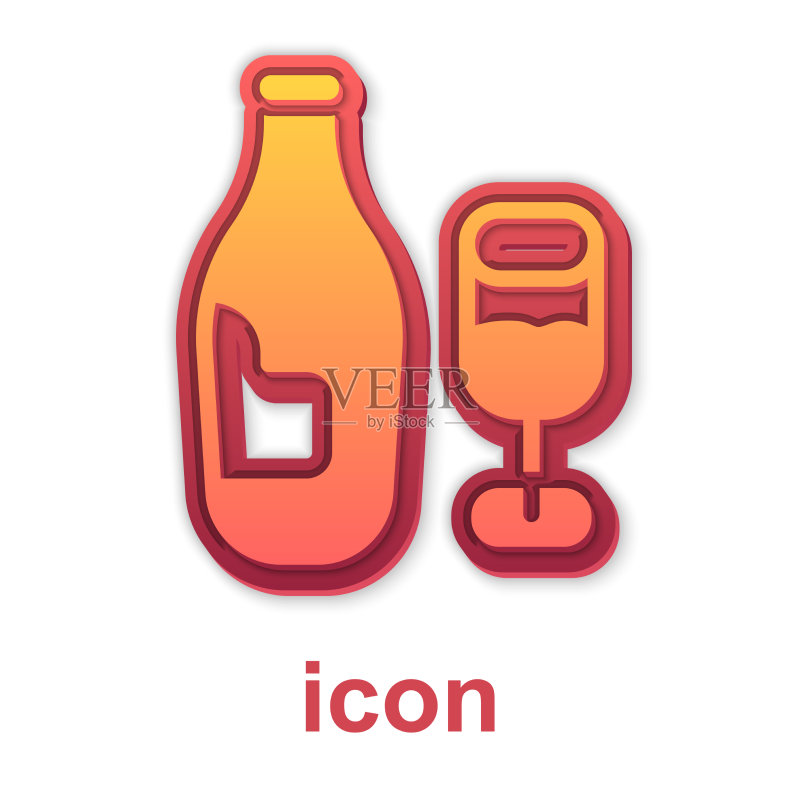 白色背景上的金色酒瓶和玻璃杯图标图标素材