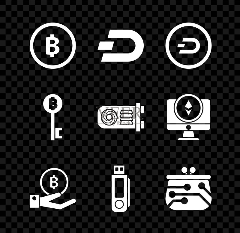 加密货币比特币达世币手组合图标素材