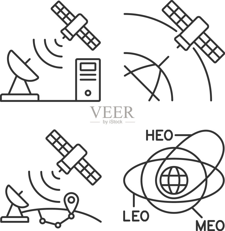 卫星无线电导航线性图标集图标素材