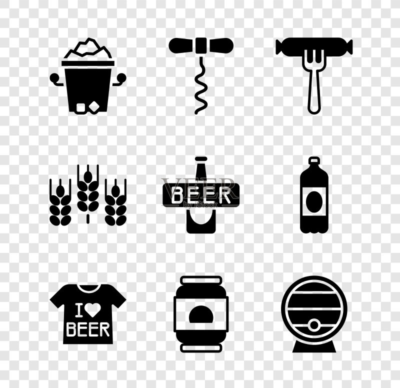 冰桶葡萄酒开瓶器香肠组合图标素材