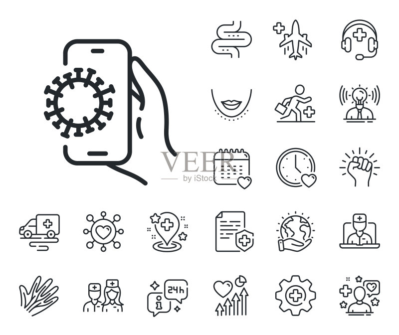新冠疫情手机App线性图标图标素材