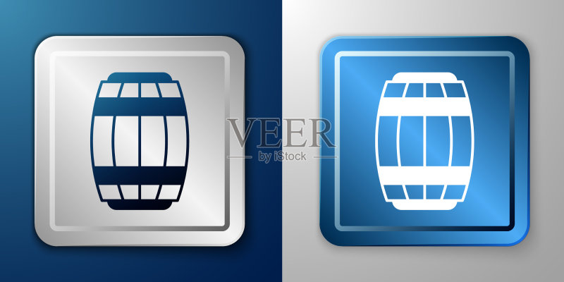 蓝色和灰色背景上的白色木桶图标图标素材