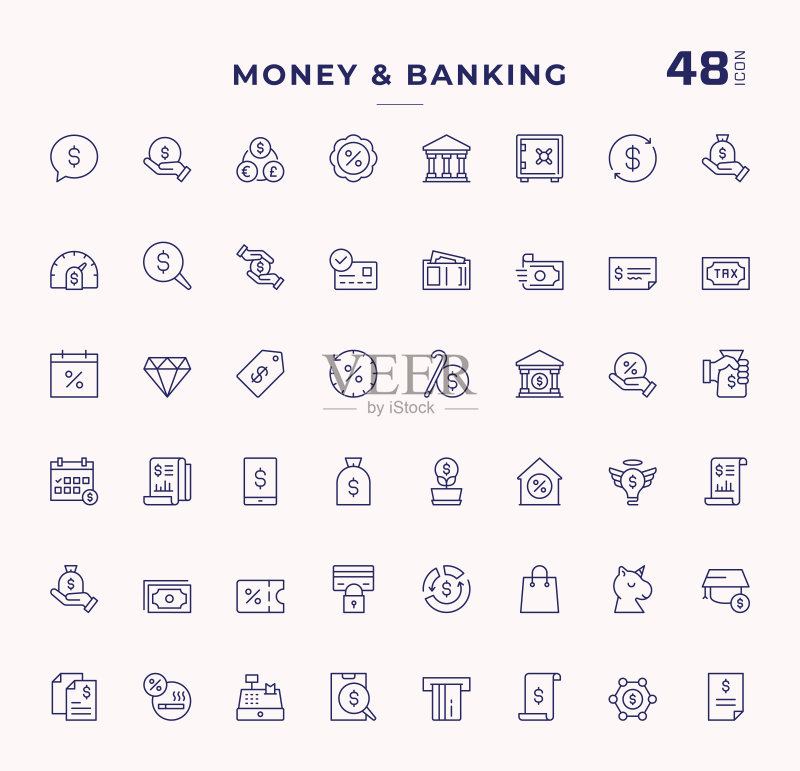 银行金融可编辑描边线性图标图标素材