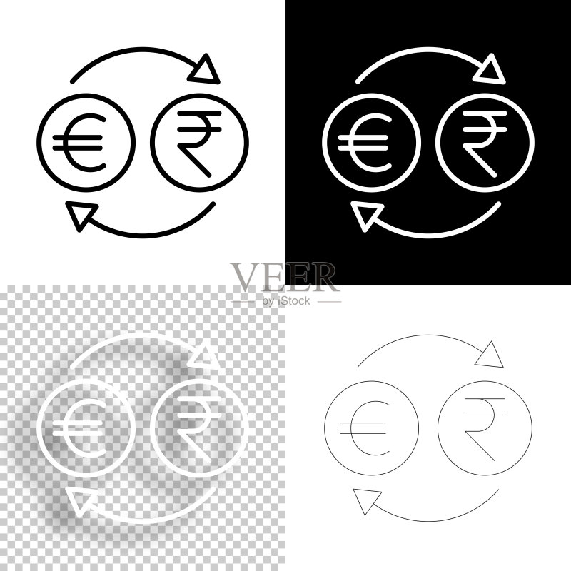 欧元与印度卢比货币兑换图标素材