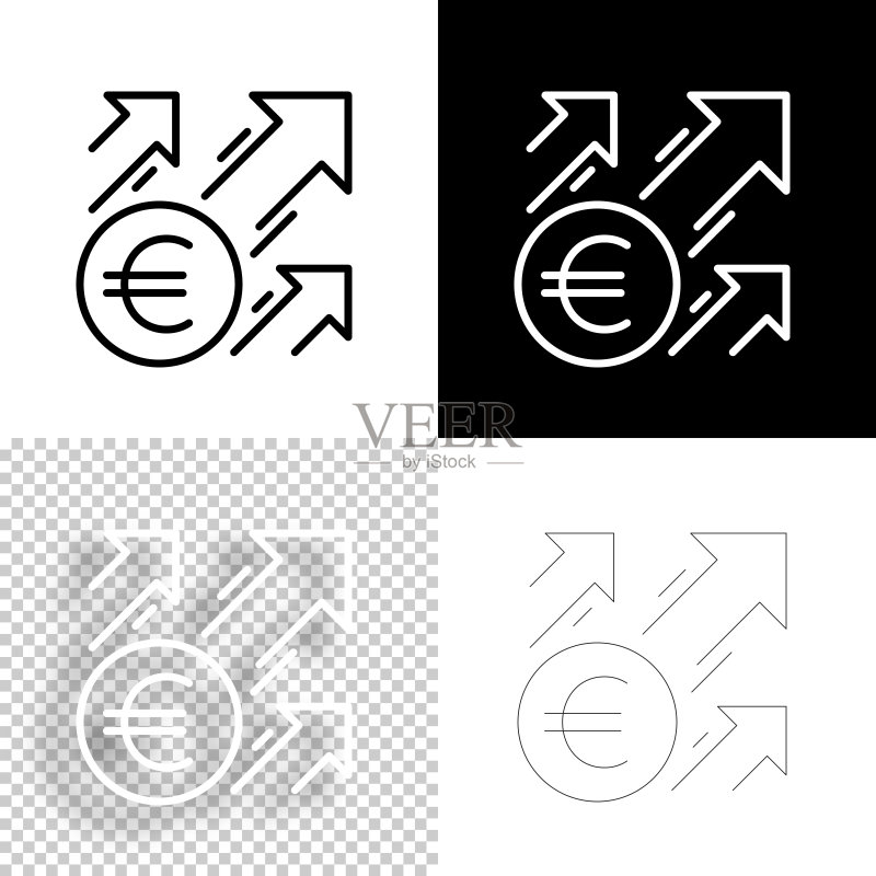 欧元上涨设计图标,黑白线条背景图标素材