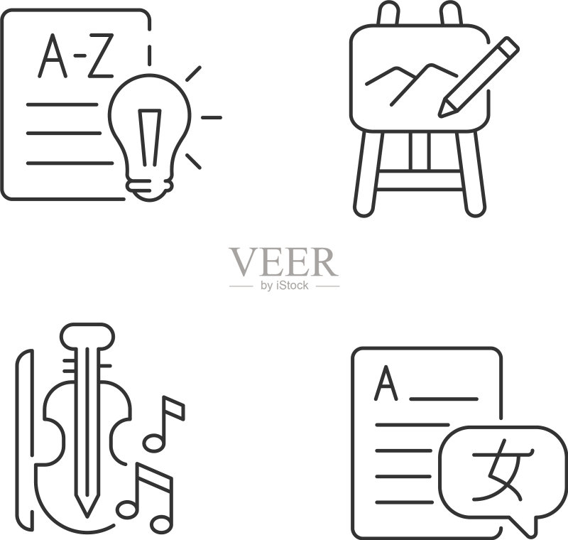 学校线性图标集中的各种科目图标素材