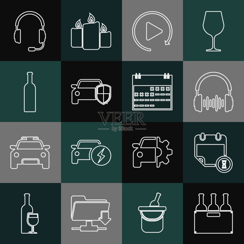 盒子日历葡萄酒瓶线条图标素材