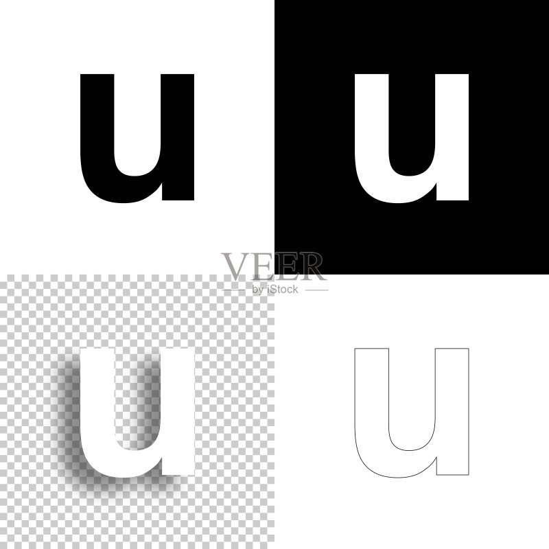 字母U设计图标,白色和黑色背景-线条图标图标素材