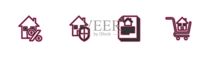 具有合同条款的房屋线条图标素材