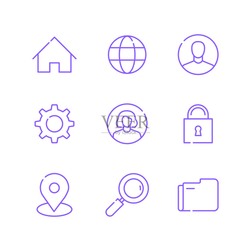 用户界面相关线性图标合集:可编辑描边的轮廓符号图标素材