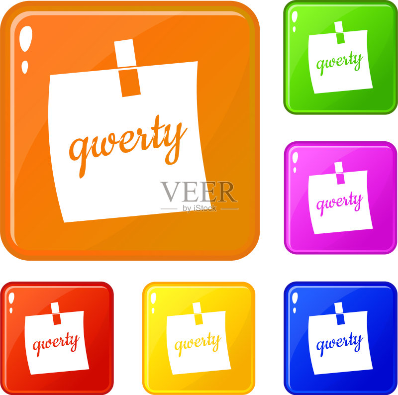 带有文本qwerty图标集的纸张图标素材