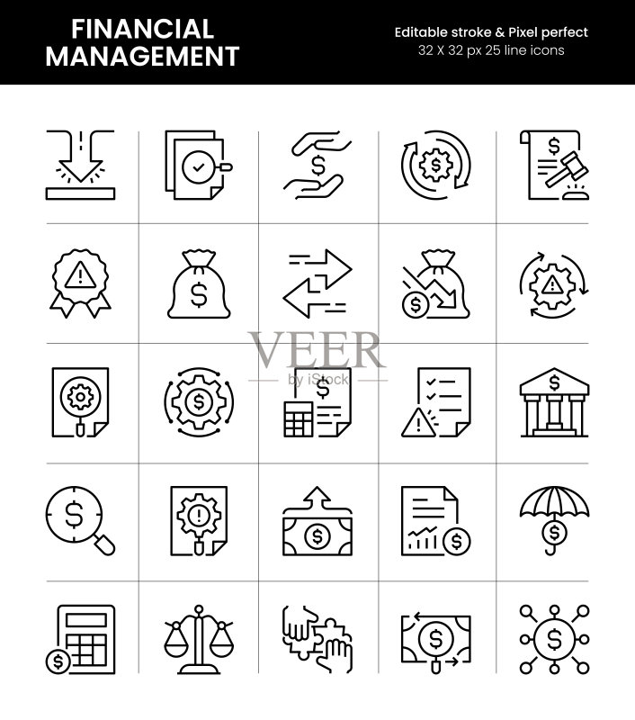 金融管理可编辑描边线条图标图标素材