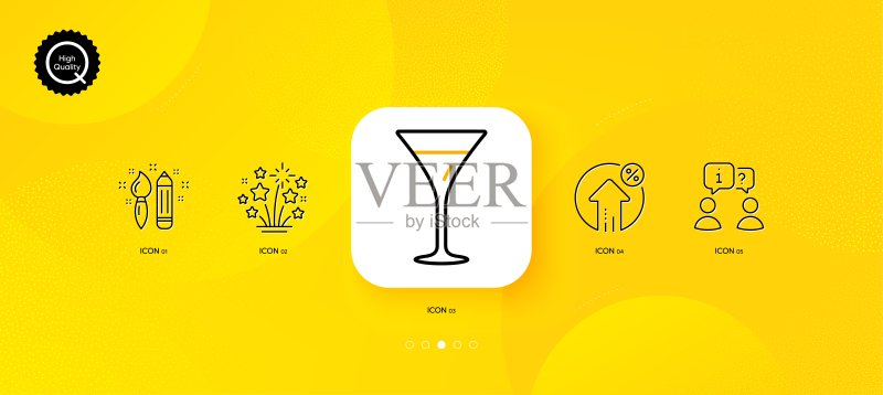 贷款利率、马提尼杯和面试极简线性图标,适用于Web应用程序、印刷图标素材