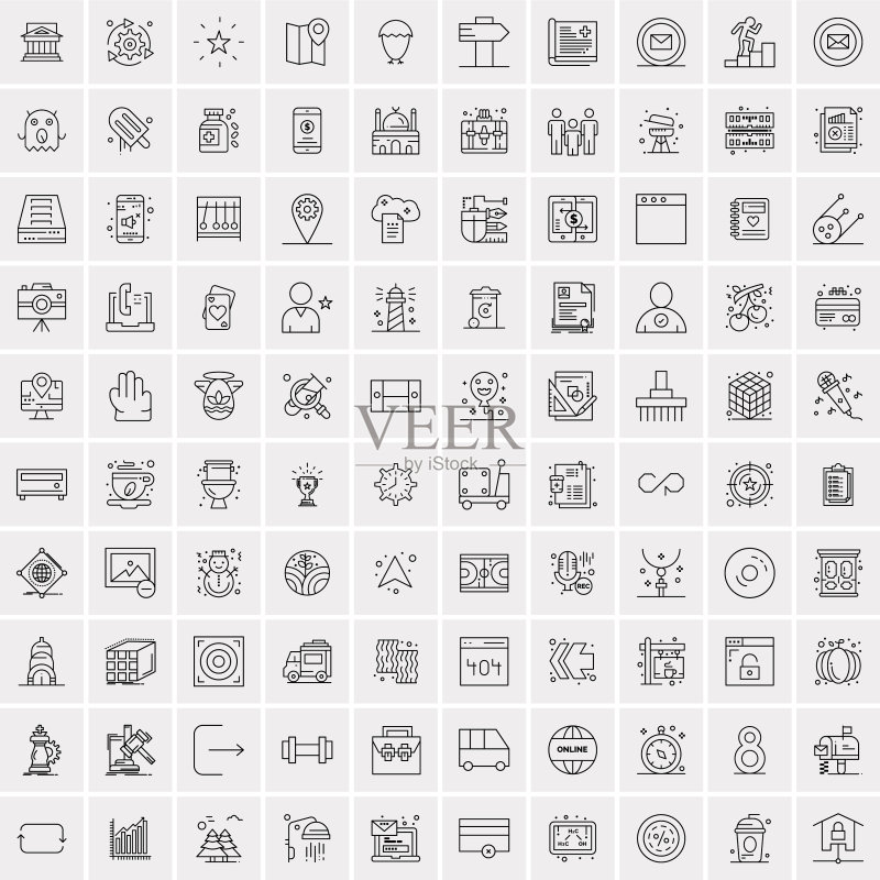 100个通用现代细线条图标合集图标素材