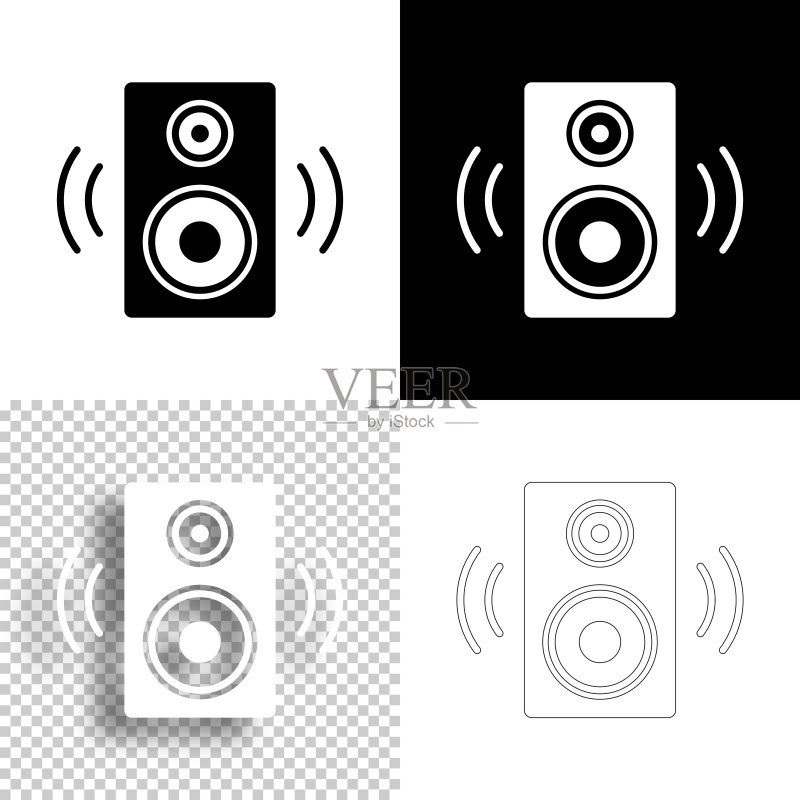 扬声器设计图标,白色和黑色背景线条图标图标素材